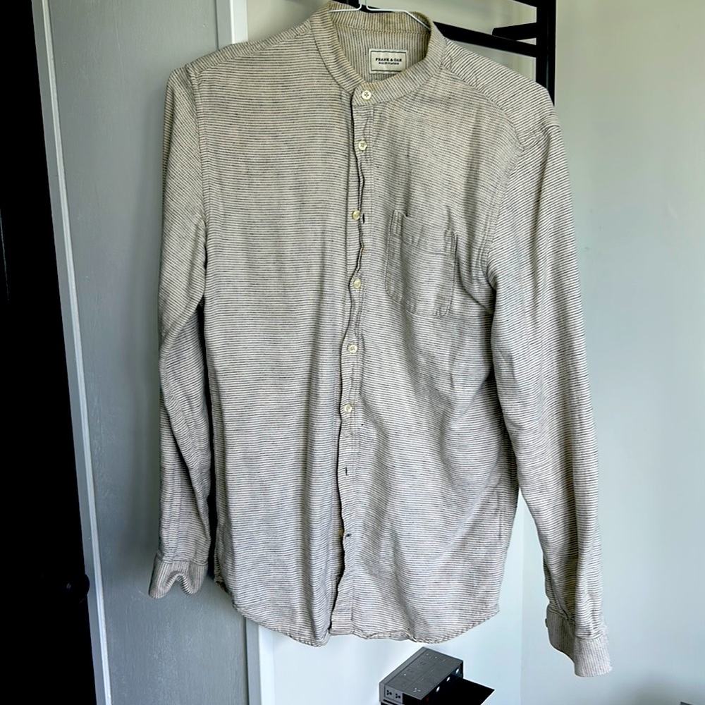 Frank & Oak Mandarin Collar Linen Cotton Blend Small Tall  Shirt